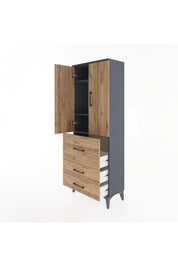 Arges Dolap 3 Raflı 3 Çekmeceli 2 Kapaklı 60x30x163 Antrasit-Çam
