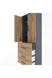 Arges Dolap 3 Raflı 3 Çekmeceli 2 Kapaklı 60x30x163 Antrasit-Çam