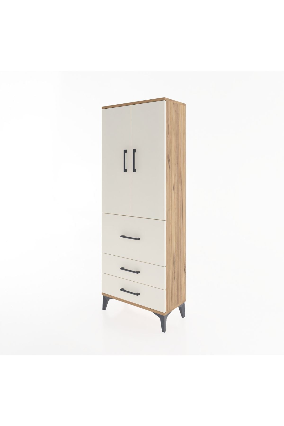 Arges Dolap 3 Raflı 3 Çekmeceli 2 Kapaklı 60x30x163 Çam-Aytaşı
