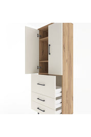 Arges Dolap 3 Raflı 3 Çekmeceli 2 Kapaklı 60x30x163 Çam-Aytaşı