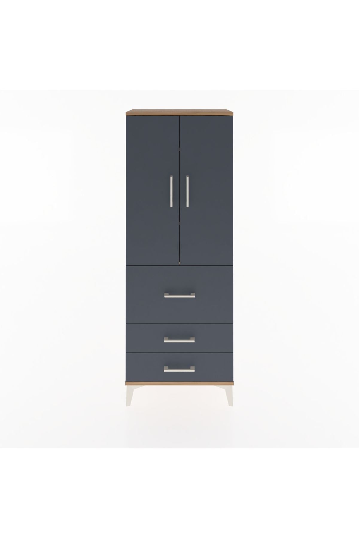 Arges Dolap 3 Raflı 3 Çekmeceli 2 Kapaklı 60x30x163 Çam-Antrasit