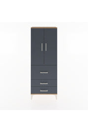 Arges Dolap 3 Raflı 3 Çekmeceli 2 Kapaklı 60x30x163 Çam-Antrasit