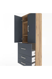 Arges Dolap 3 Raflı 3 Çekmeceli 2 Kapaklı 60x30x163 Çam-Antrasit