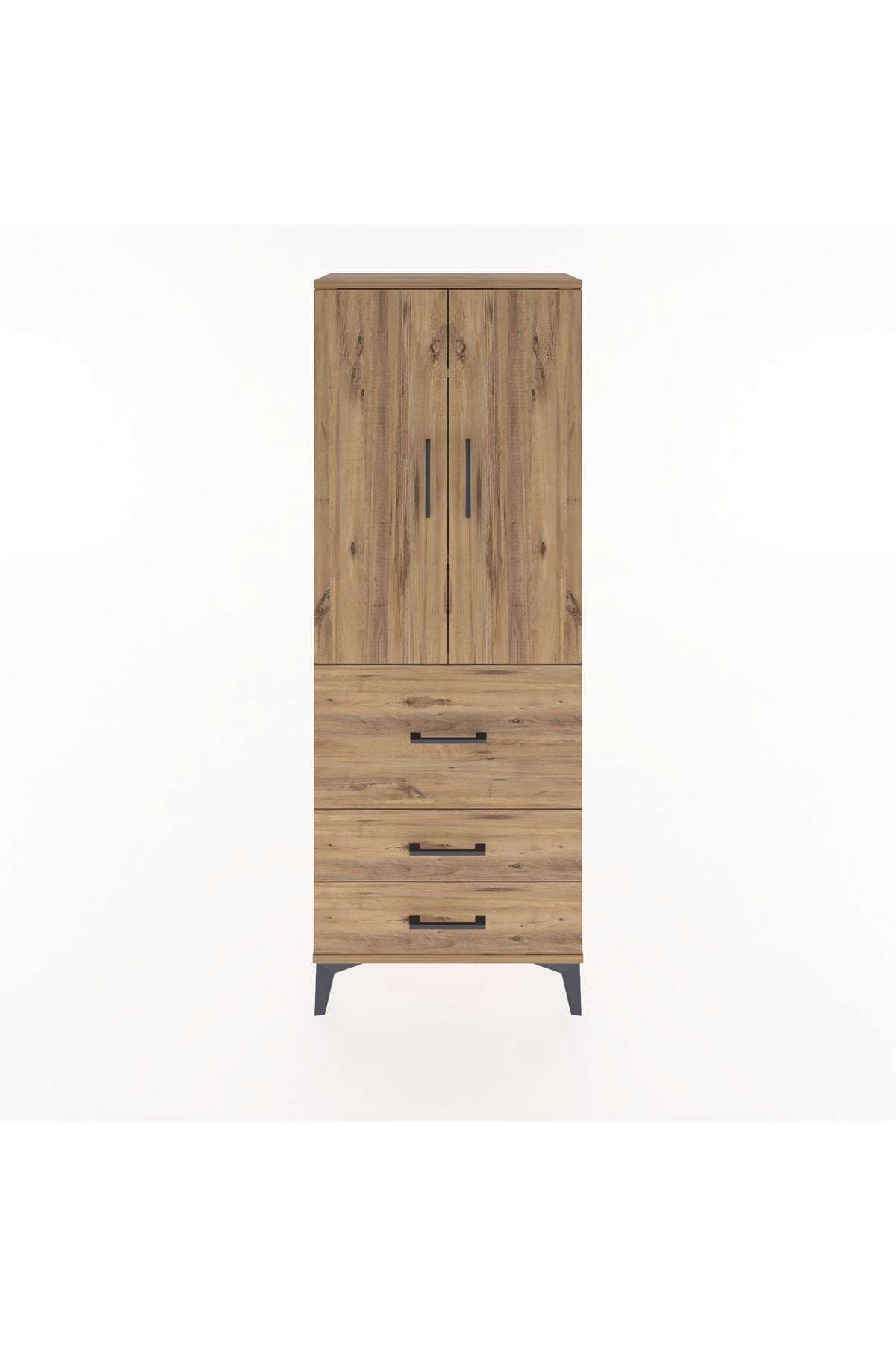 Arges Dolap 3 Raflı 3 Çekmeceli 2 Kapaklı 60x30x163 Çam-Çam