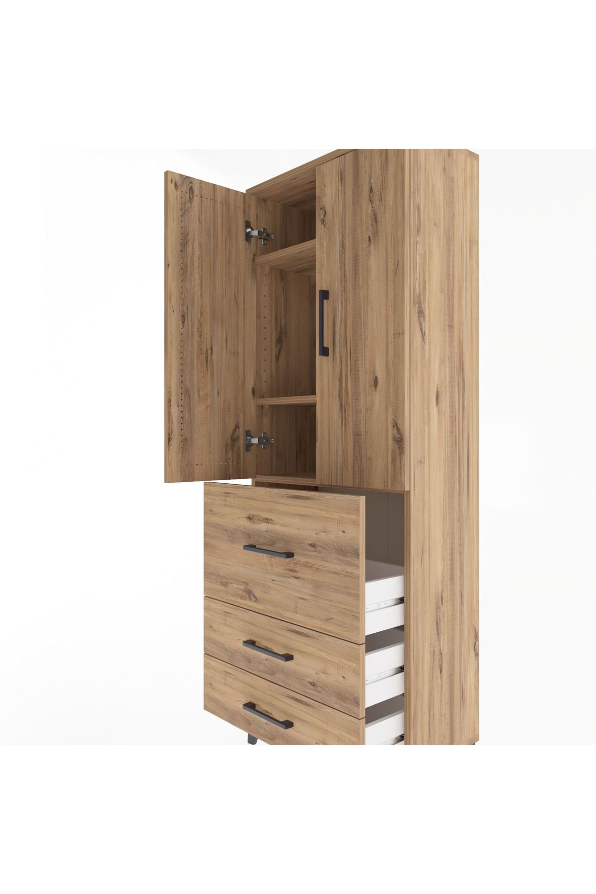 Arges Dolap 3 Raflı 3 Çekmeceli 2 Kapaklı 60x30x163 Çam-Çam