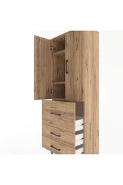 Arges Dolap 3 Raflı 3 Çekmeceli 2 Kapaklı 60x30x163 Çam-Çam