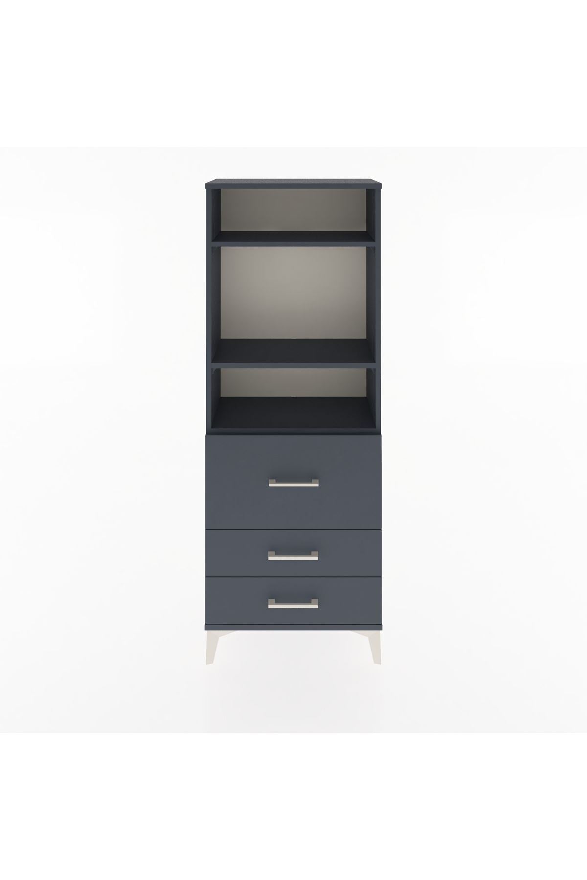 Arges Dolap 3 Raflı 3 Çekmeceli 60x30x163 Antrasit-Antrasit