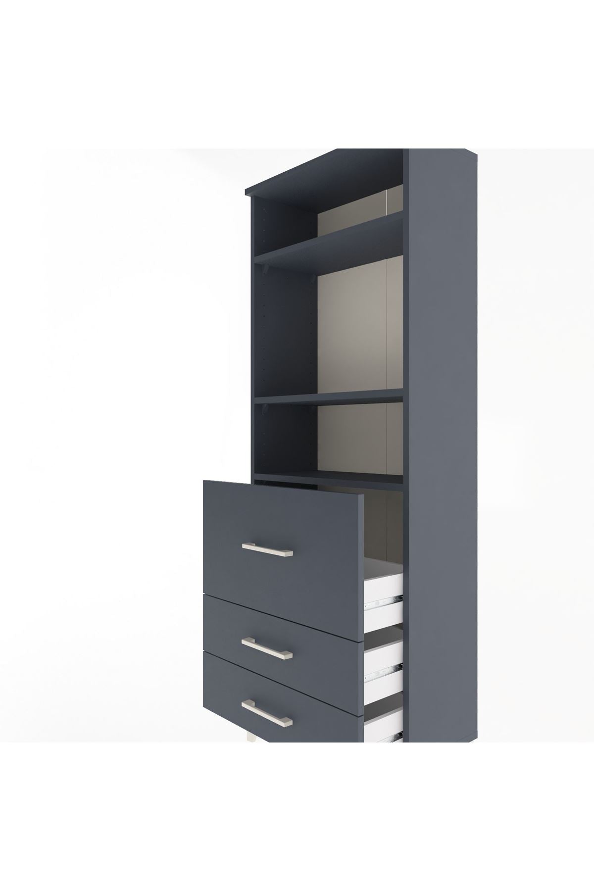Arges Dolap 3 Raflı 3 Çekmeceli 60x30x163 Antrasit-Antrasit