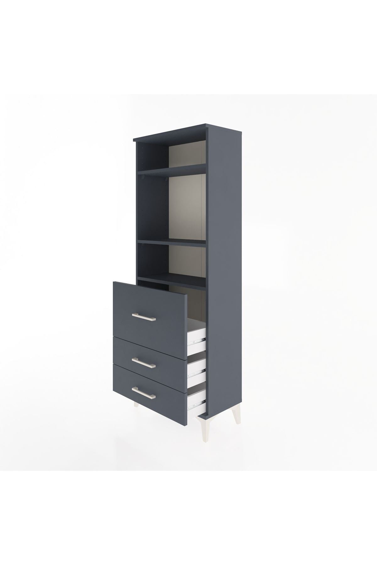Arges Dolap 3 Raflı 3 Çekmeceli 60x30x163 Antrasit-Antrasit