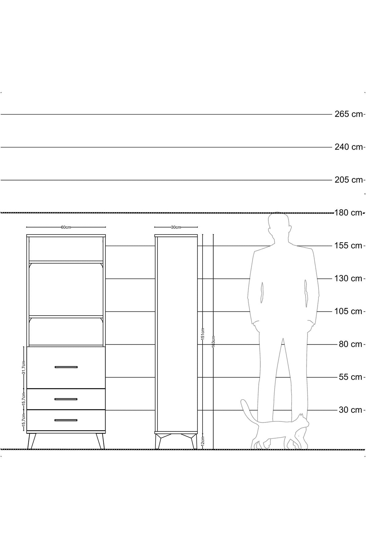 Arges Dolap 3 Raflı 3 Çekmeceli 60x30x163 Antrasit-Antrasit