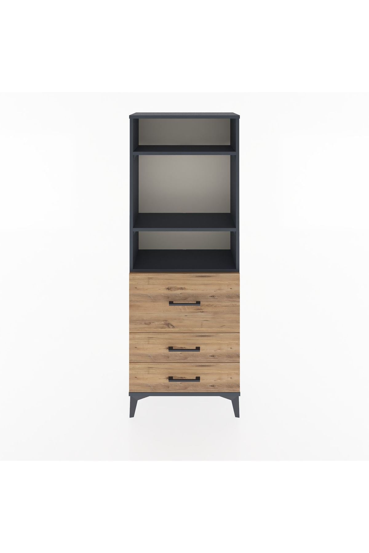 Arges Dolap 3 Raflı 3 Çekmeceli 60x30x163 Antrasit-Çam