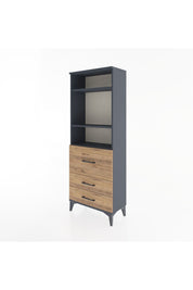 Arges Dolap 3 Raflı 3 Çekmeceli 60x30x163 Antrasit-Çam