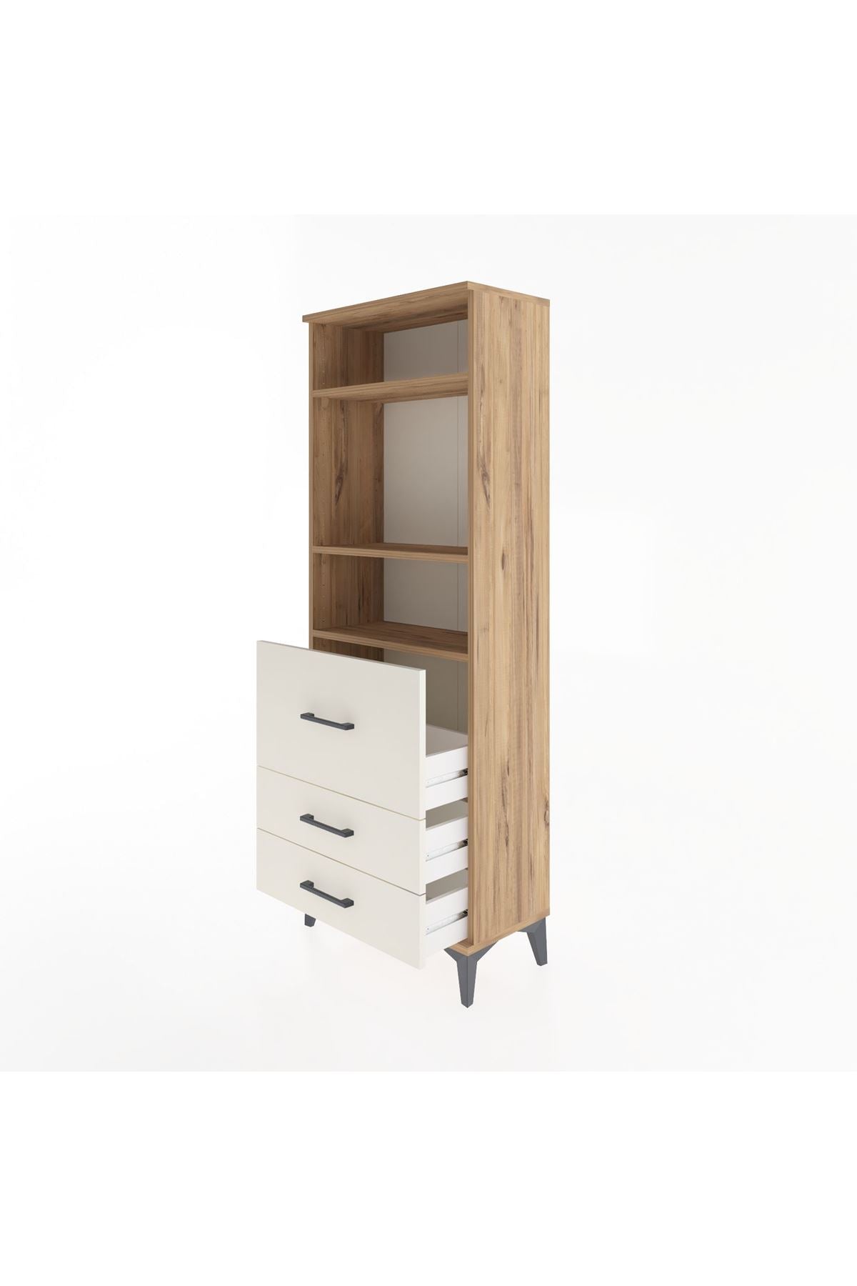 Arges Dolap 3 Raflı 3 Çekmeceli 60x30x163 Çam-Aytaşı