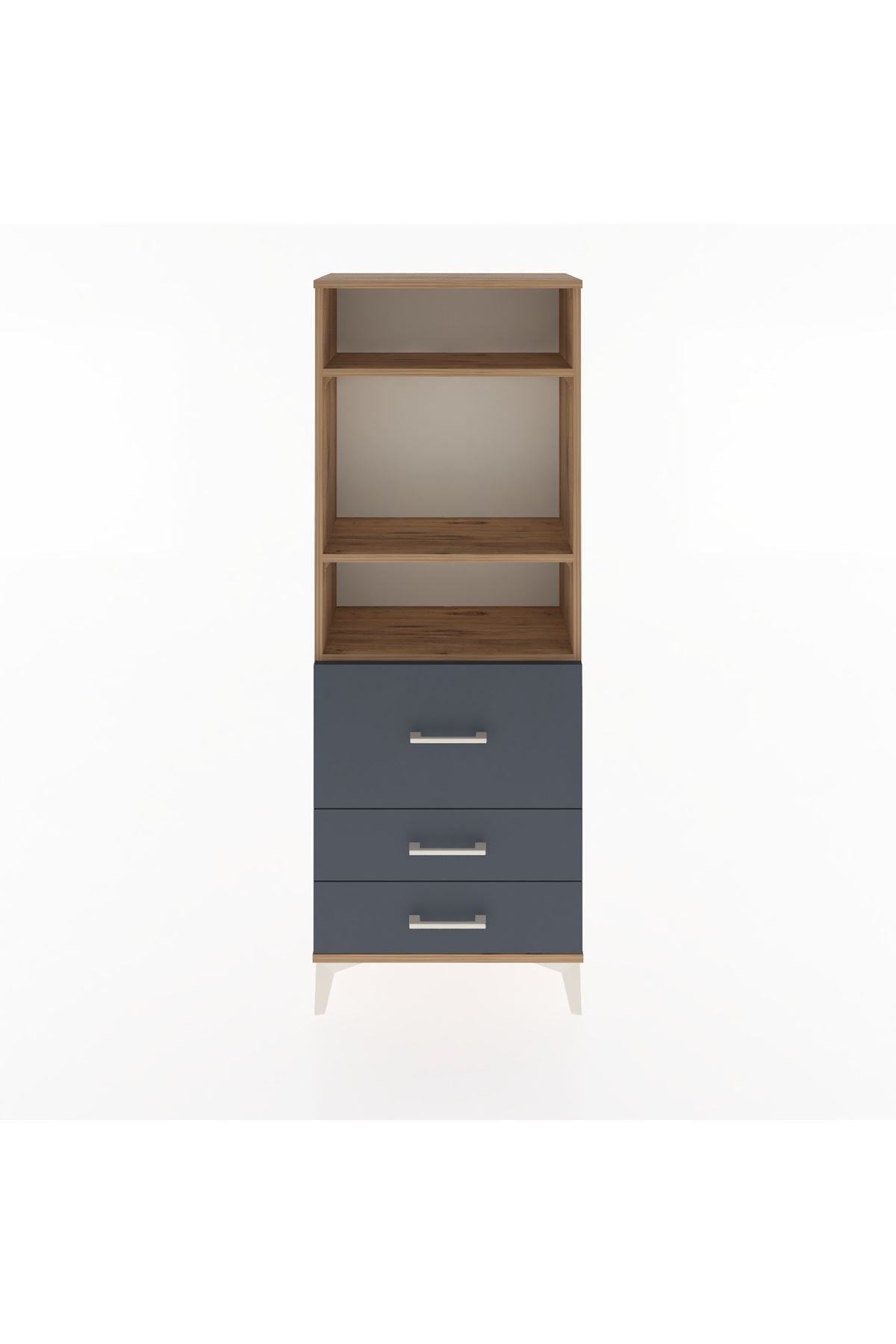 Arges Dolap 3 Raflı 3 Çekmeceli 60x30x163 Çam-Antrasit