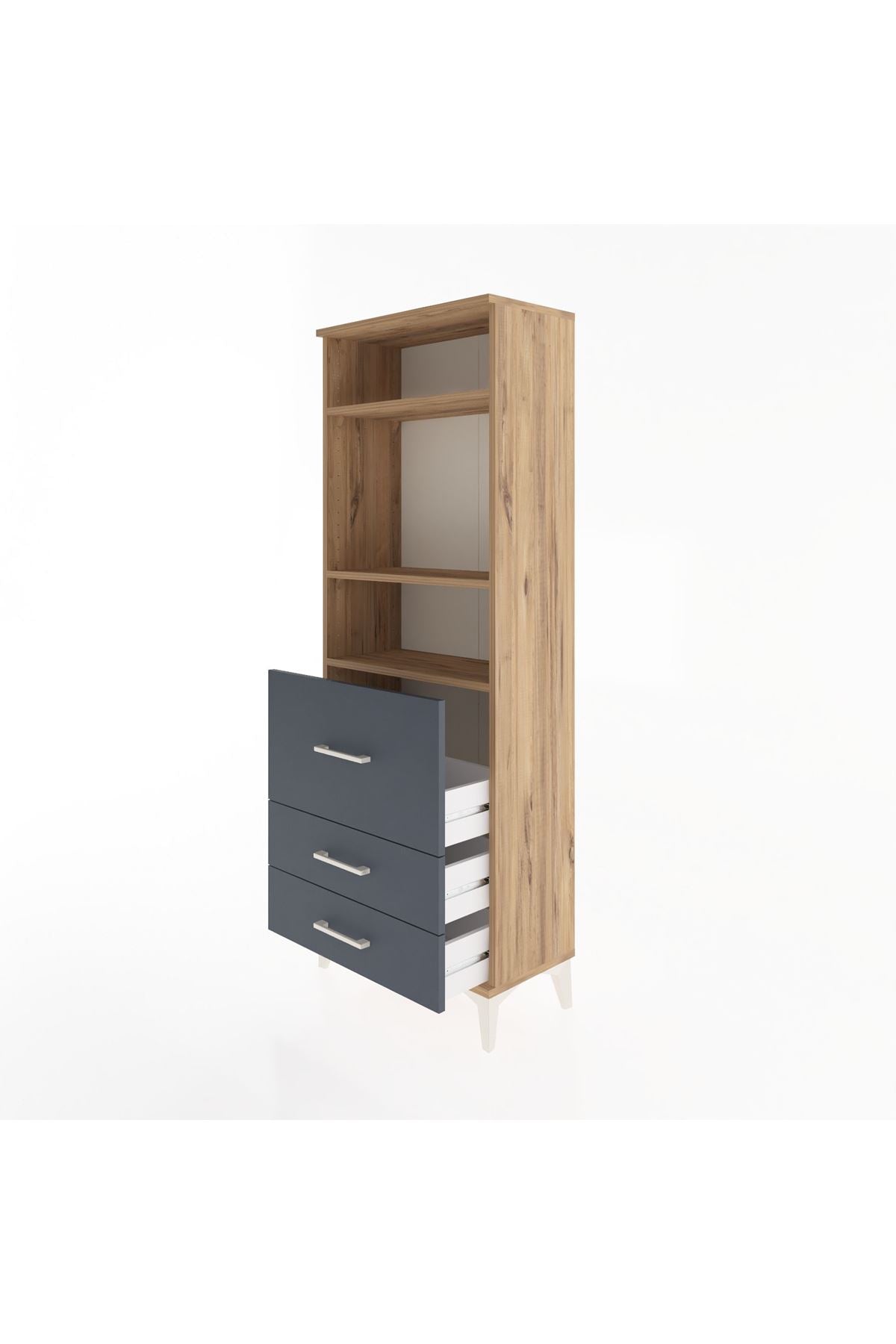 Arges Dolap 3 Raflı 3 Çekmeceli 60x30x163 Çam-Antrasit