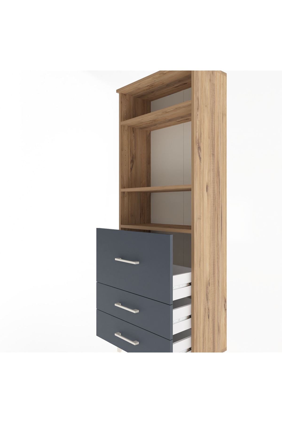 Arges Dolap 3 Raflı 3 Çekmeceli 60x30x163 Çam-Antrasit