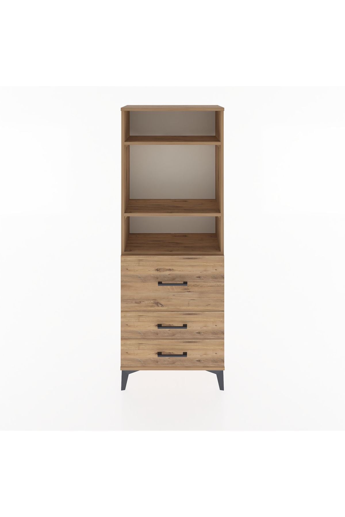 Arges Dolap 3 Raflı 3 Çekmeceli 60x30x163 Çam-Çam