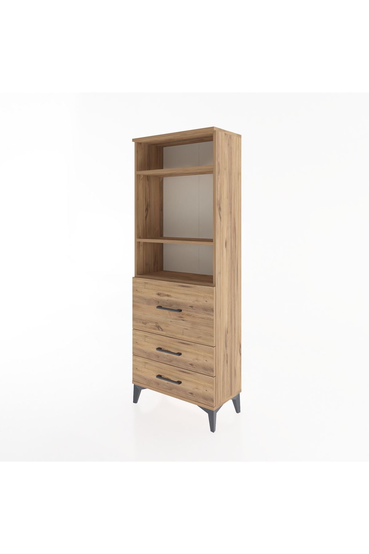 Arges Dolap 3 Raflı 3 Çekmeceli 60x30x163 Çam-Çam