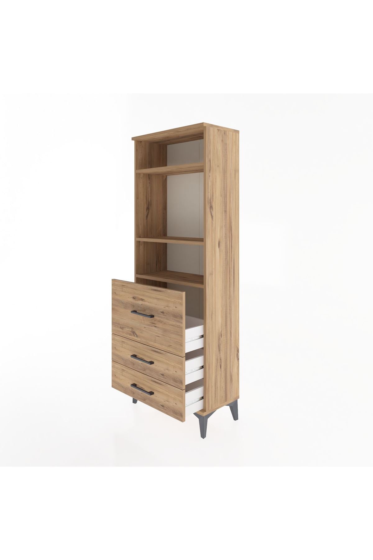 Arges Dolap 3 Raflı 3 Çekmeceli 60x30x163 Çam-Çam