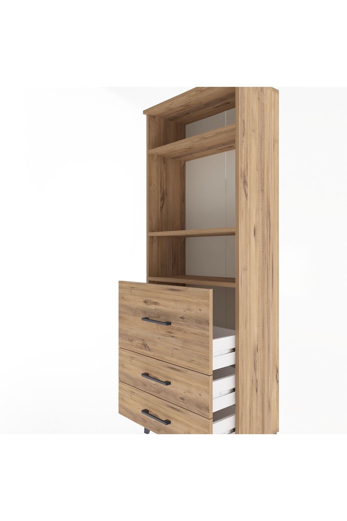 Arges Dolap 3 Raflı 3 Çekmeceli 60x30x163 Çam-Çam