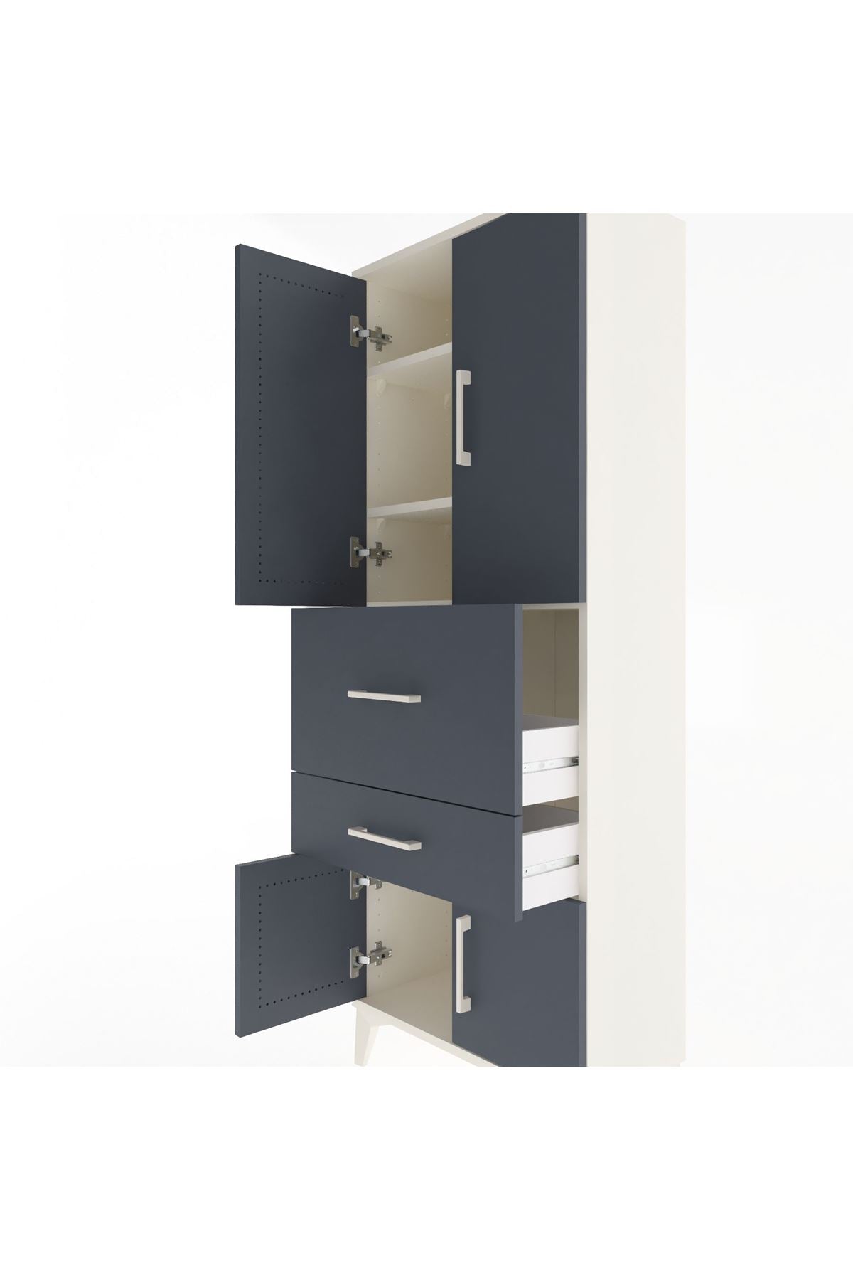 Arges Dolap 3 Raflı 2 Çekmeceli 4 Kapaklı 60x30x163 Aytaşı-Antrasit