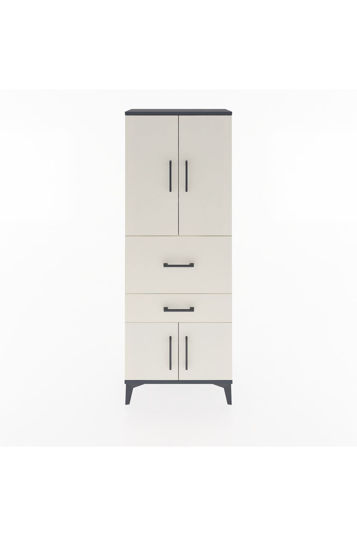 Arges Dolap 3 Raflı 2 Çekmeceli 4 Kapaklı 60x30x163 Antrasit-Aytaşı