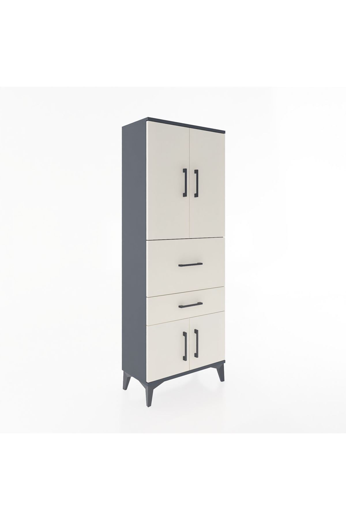 Arges Dolap 3 Raflı 2 Çekmeceli 4 Kapaklı 60x30x163 Antrasit-Aytaşı