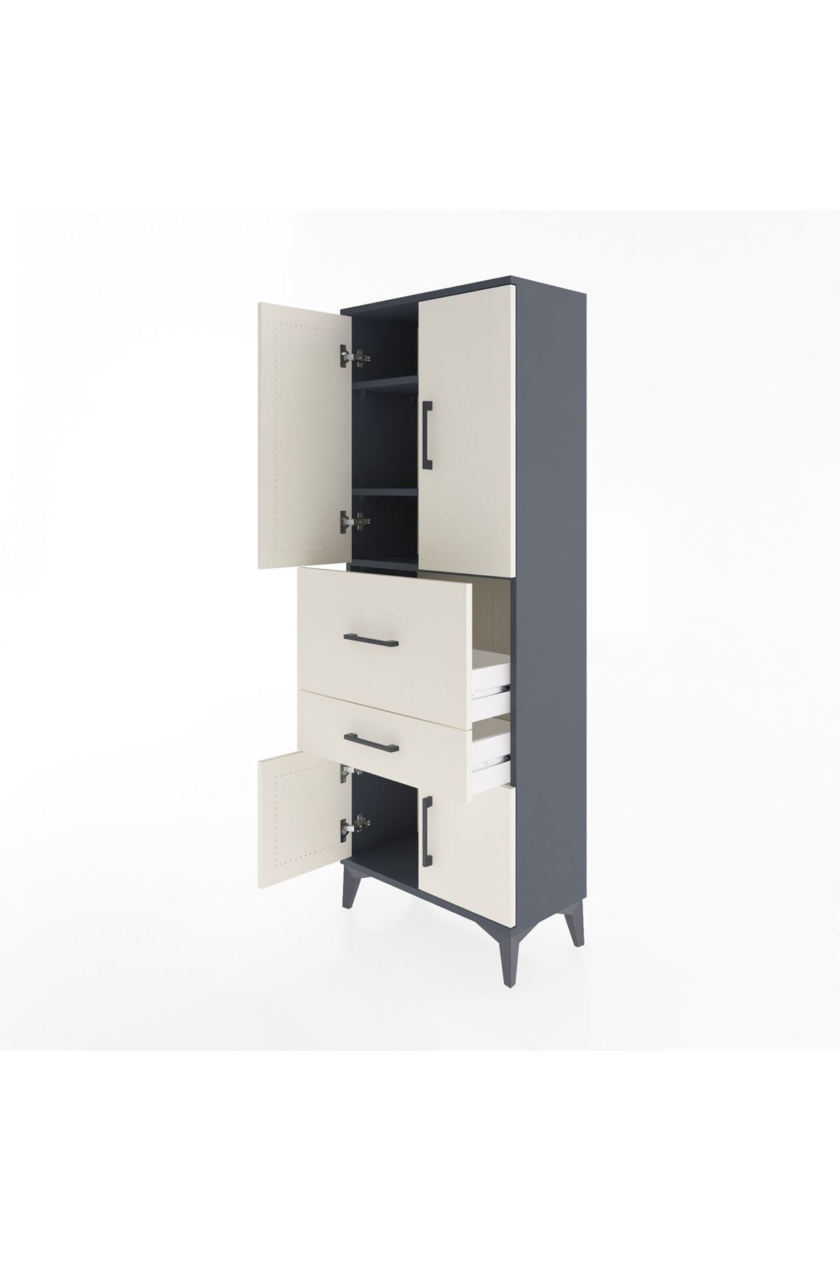 Arges Dolap 3 Raflı 2 Çekmeceli 4 Kapaklı 60x30x163 Antrasit-Aytaşı
