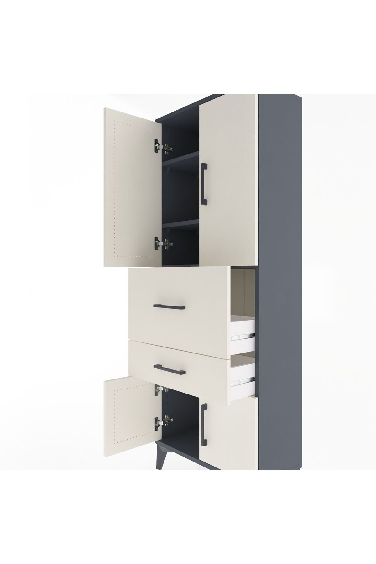 Arges Dolap 3 Raflı 2 Çekmeceli 4 Kapaklı 60x30x163 Antrasit-Aytaşı