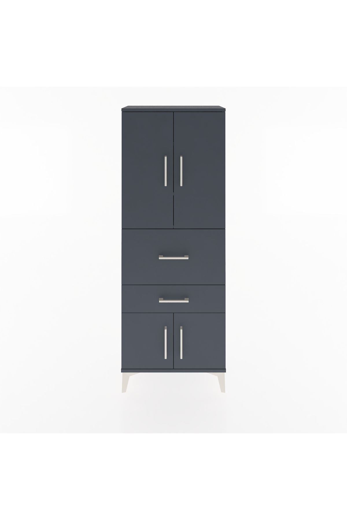 Arges Dolap 3 Raflı 2 Çekmeceli 4 Kapaklı 60x30x163 Antrasit-Antrasit