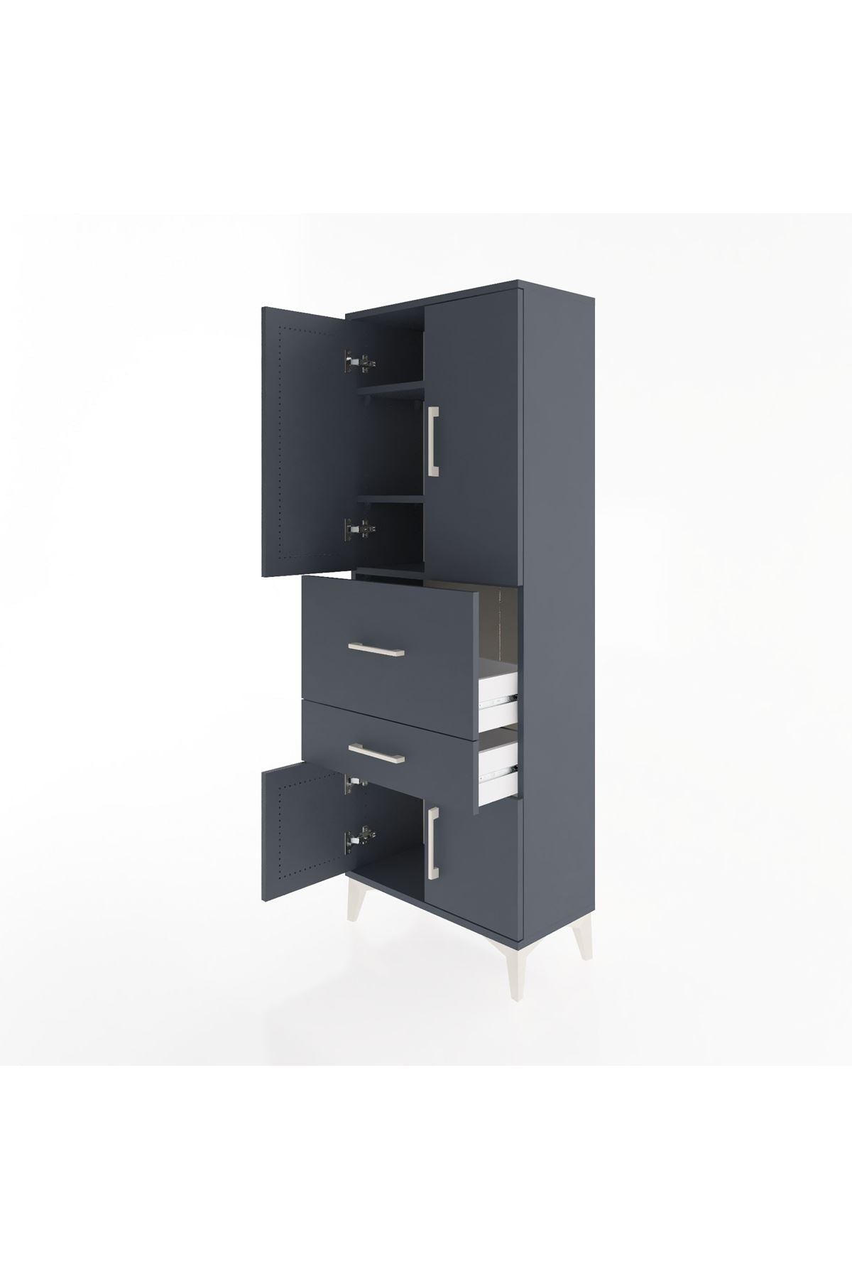 Arges Dolap 3 Raflı 2 Çekmeceli 4 Kapaklı 60x30x163 Antrasit-Antrasit