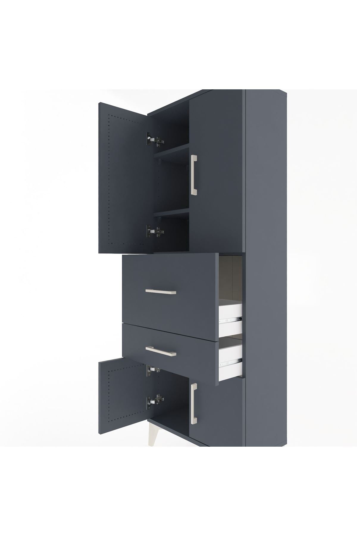 Arges Dolap 3 Raflı 2 Çekmeceli 4 Kapaklı 60x30x163 Antrasit-Antrasit