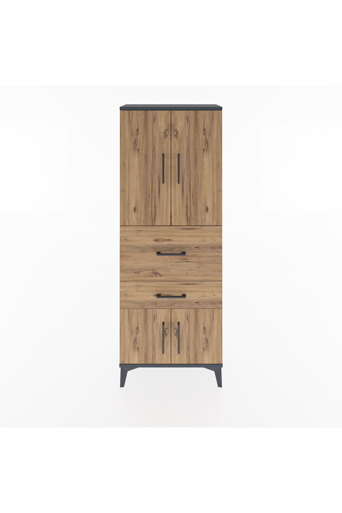 Arges Dolap 3 Raflı 2 Çekmeceli 4 Kapaklı 60x30x163 Antrasit-Çam