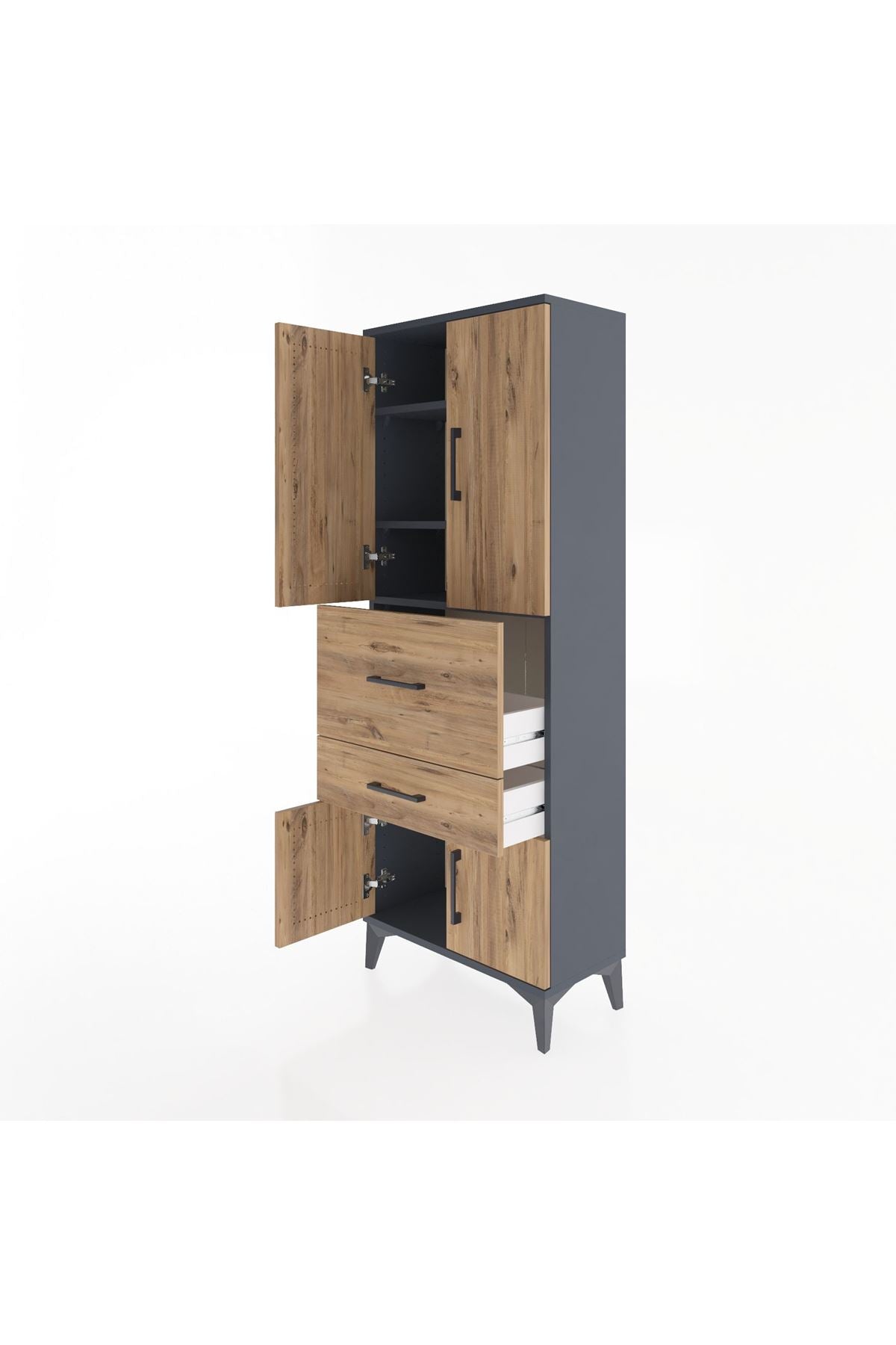 Arges Dolap 3 Raflı 2 Çekmeceli 4 Kapaklı 60x30x163 Antrasit-Çam