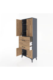 Arges Dolap 3 Raflı 2 Çekmeceli 4 Kapaklı 60x30x163 Antrasit-Çam