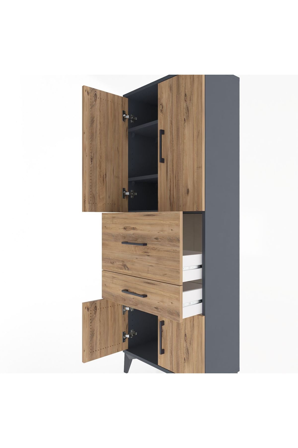 Arges Dolap 3 Raflı 2 Çekmeceli 4 Kapaklı 60x30x163 Antrasit-Çam