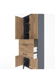 Arges Dolap 3 Raflı 2 Çekmeceli 4 Kapaklı 60x30x163 Antrasit-Çam
