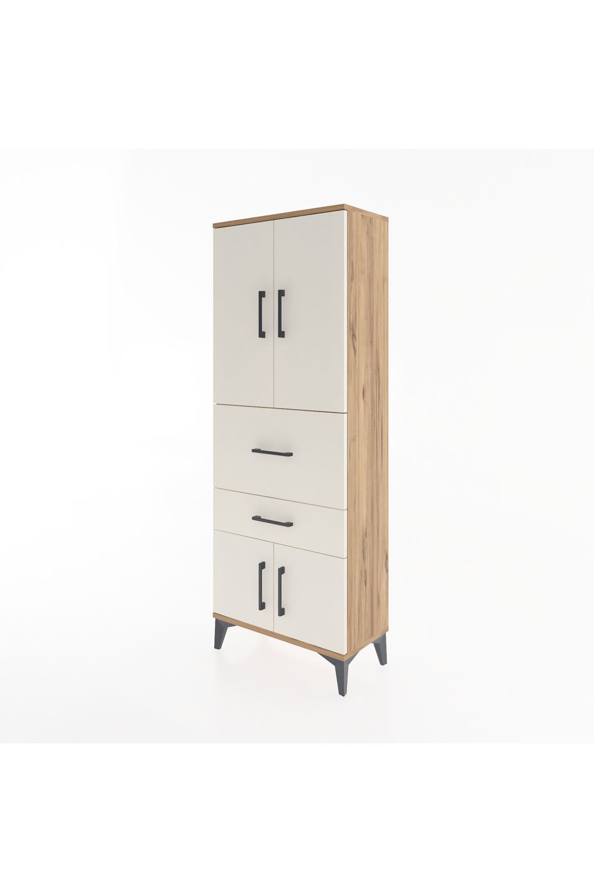 Arges Dolap 3 Raflı 2 Çekmeceli 4 Kapaklı 60x30x163 Çam-Aytaşı