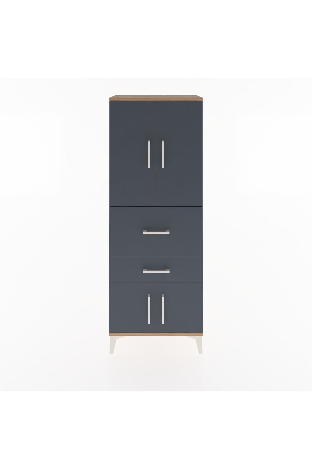 Arges Dolap 3 Raflı 2 Çekmeceli 4 Kapaklı 60x30x163 Çam-Antrasit