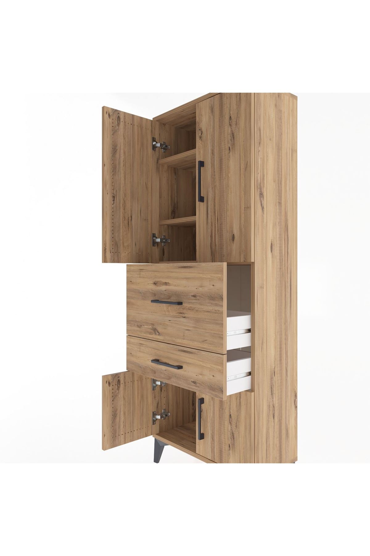 Arges Dolap 3 Raflı 2 Çekmeceli 4 Kapaklı 60x30x163 Çam-Çam