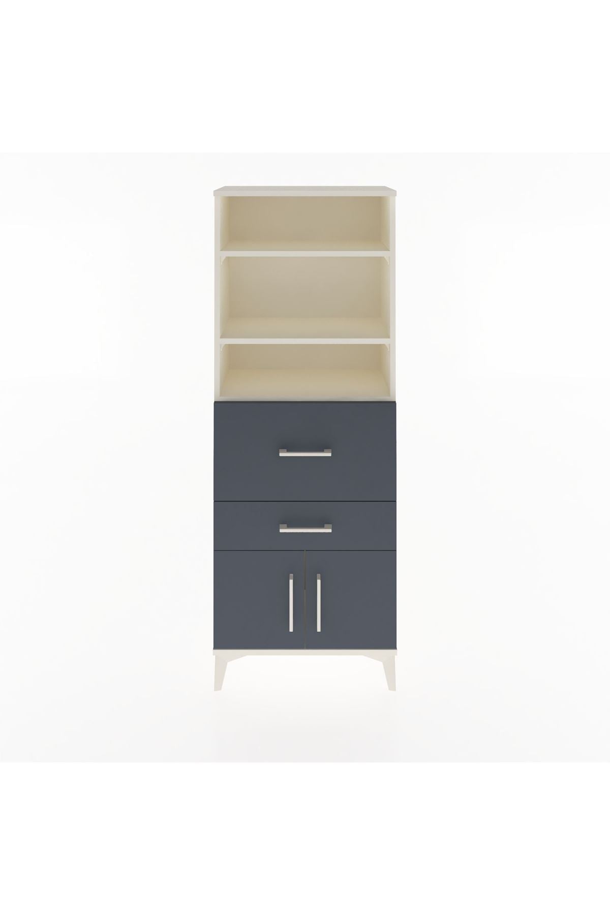 Arges Dolap 3 Raflı 2 Çekmeceli 2 Kapaklı 60x30x163 Aytaşı-Antrasit