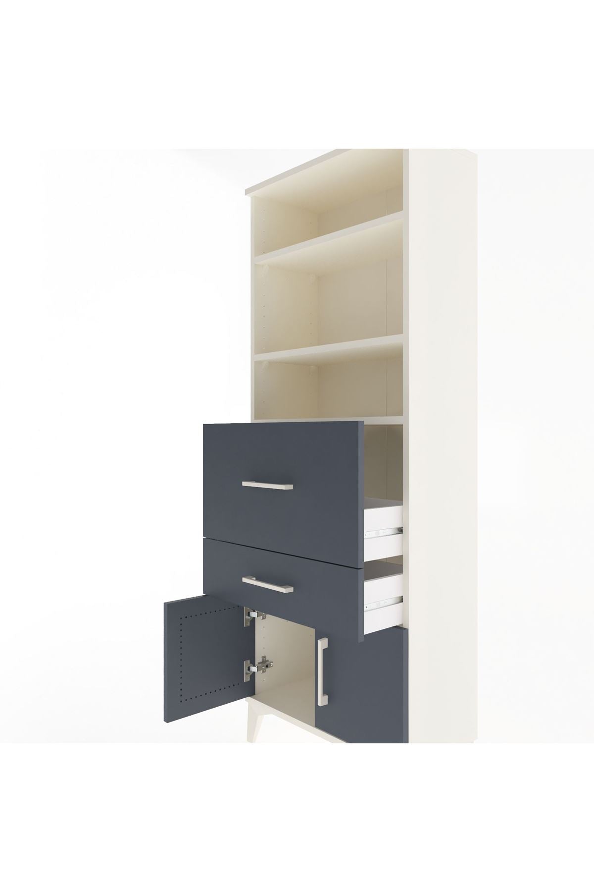 Arges Dolap 3 Raflı 2 Çekmeceli 2 Kapaklı 60x30x163 Aytaşı-Antrasit