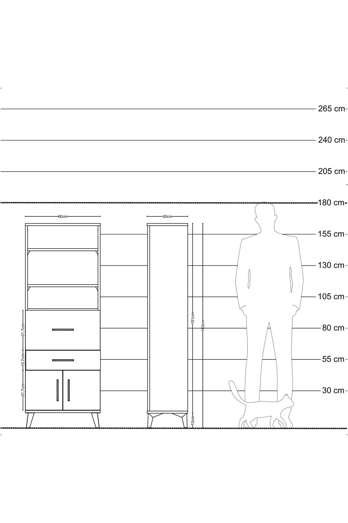 Arges Dolap 3 Raflı 2 Çekmeceli 2 Kapaklı 60x30x163 Aytaşı-Antrasit