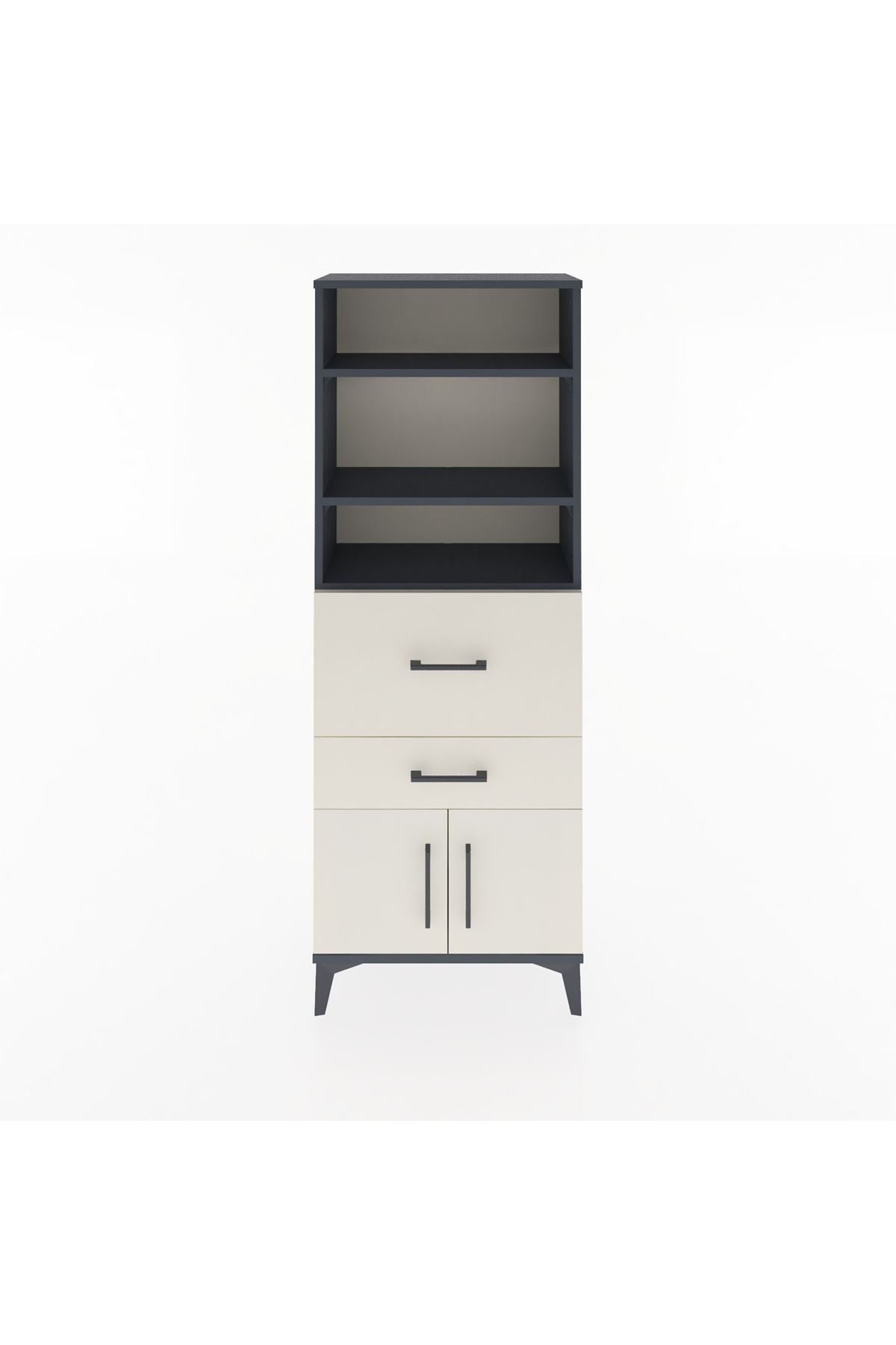 Arges Dolap 3 Raflı 2 Çekmeceli 2 Kapaklı 60x30x163 Antrasit-Aytaşı