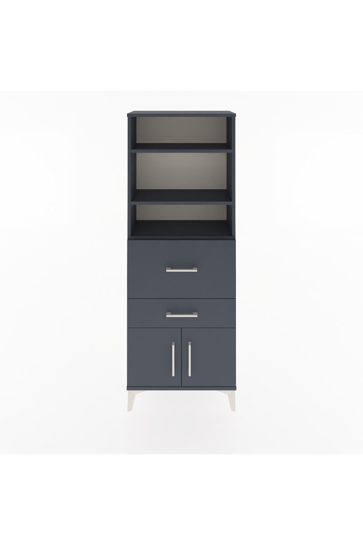 Arges Dolap 3 Raflı 2 Çekmeceli 2 Kapaklı 60x30x163 Antrasit-Antrasit