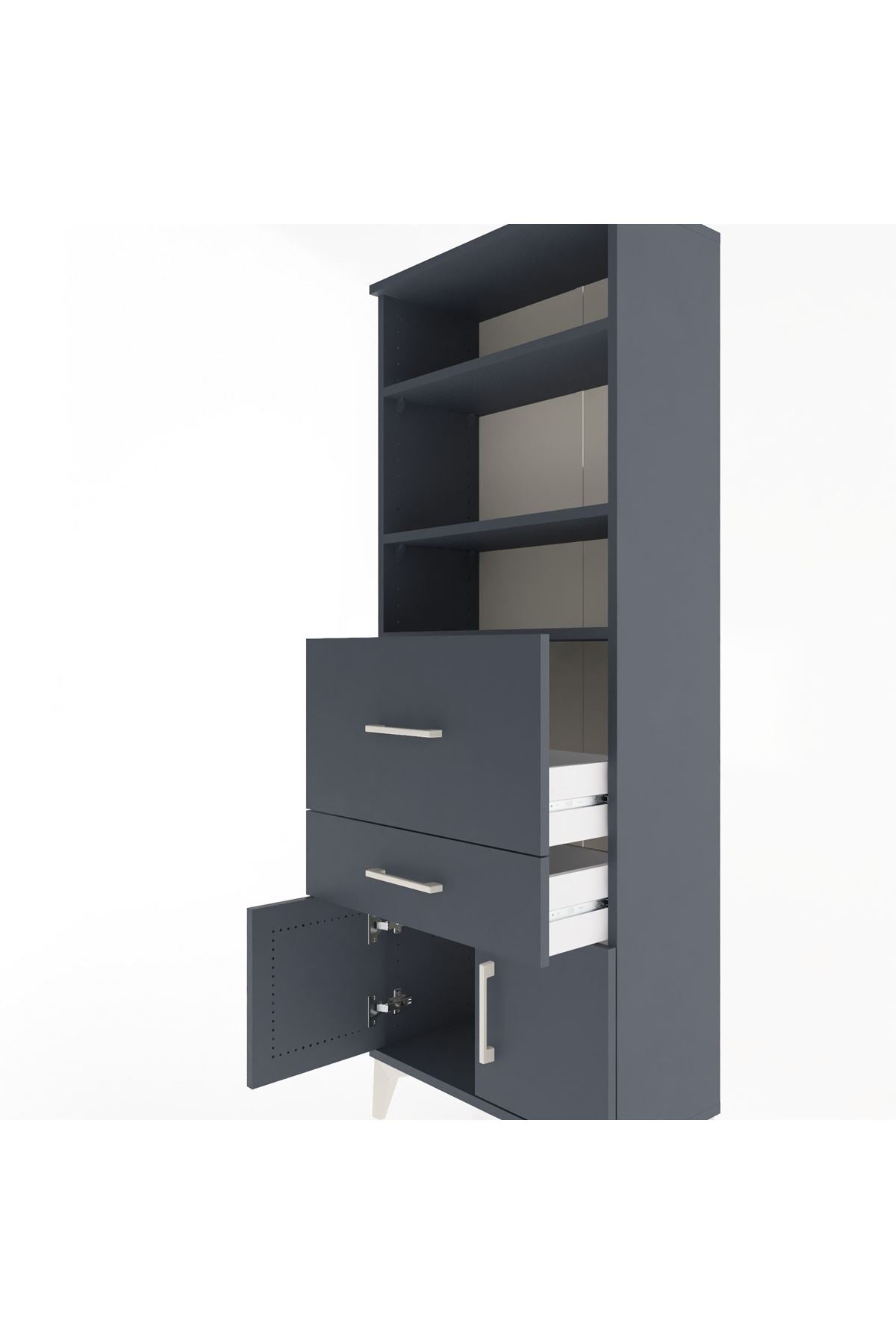 Arges Dolap 3 Raflı 2 Çekmeceli 2 Kapaklı 60x30x163 Antrasit-Antrasit