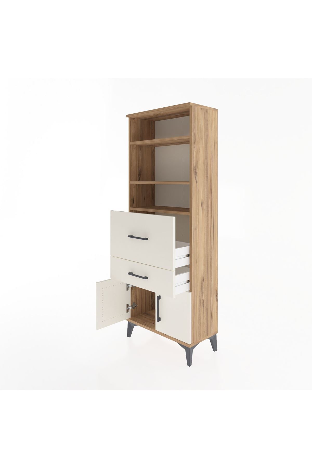 Arges Dolap 3 Raflı 2 Çekmeceli 2 Kapaklı 60x30x163 Çam-Aytaşı
