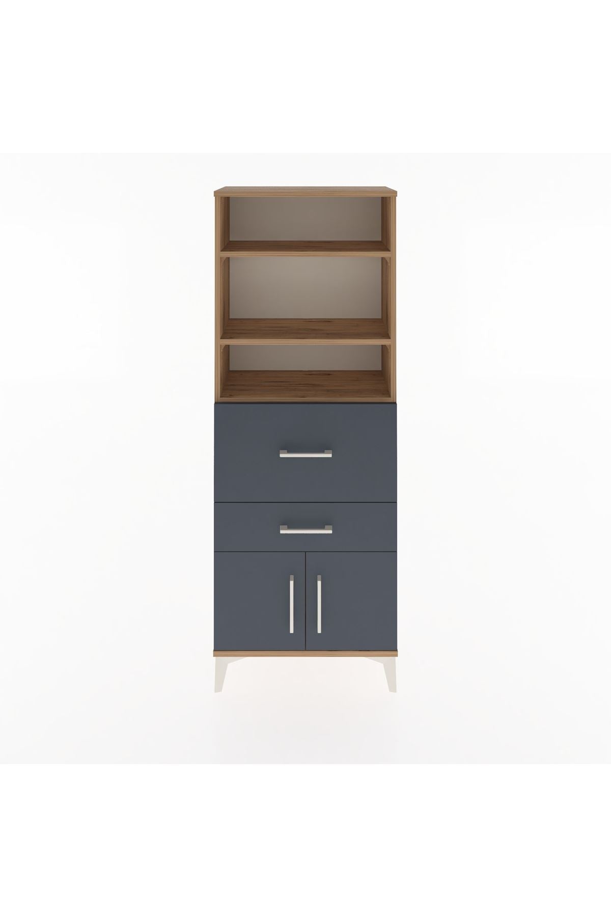 Arges Dolap 3 Raflı 2 Çekmeceli 2 Kapaklı 60x30x163 Çam-Antrasit