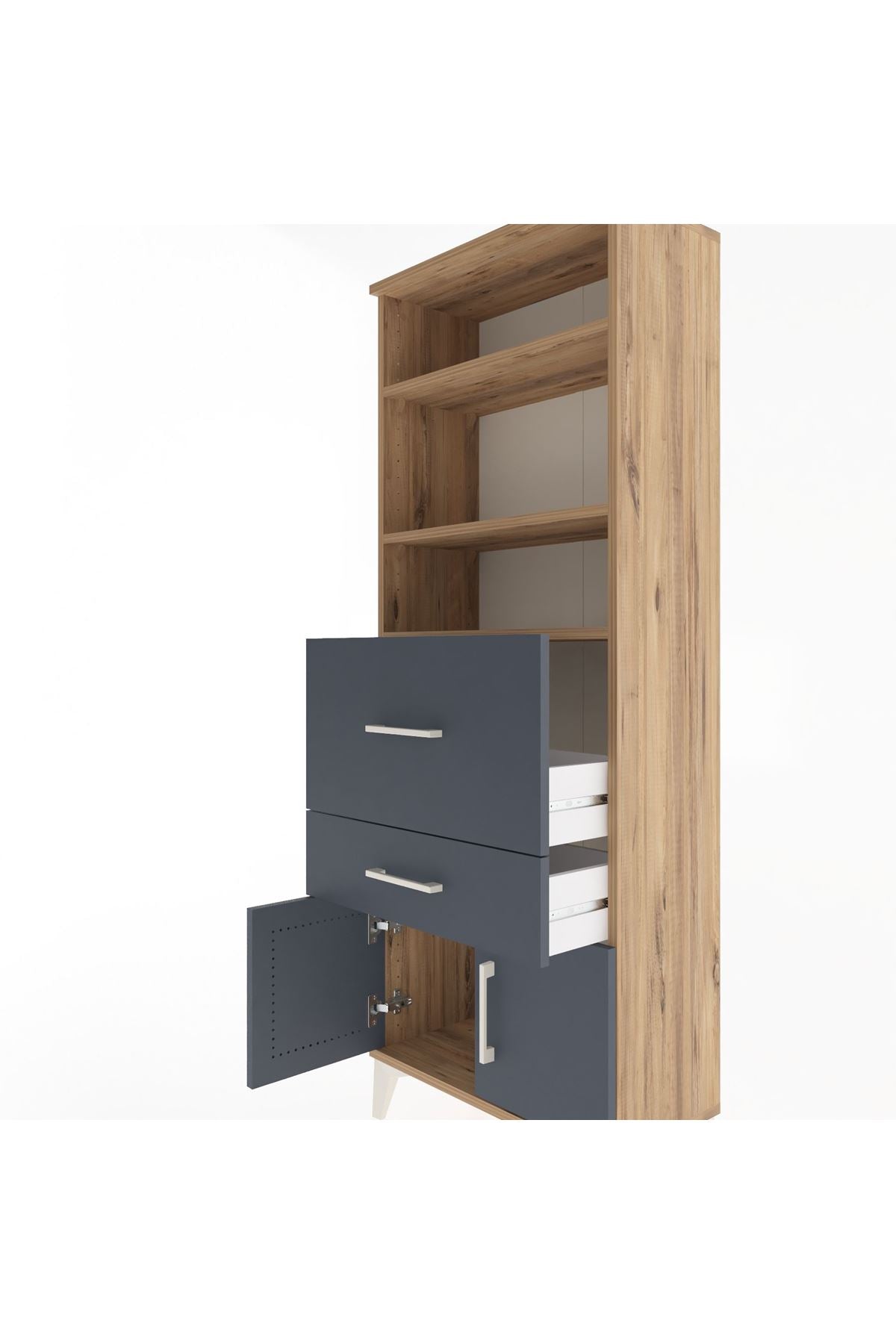 Arges Dolap 3 Raflı 2 Çekmeceli 2 Kapaklı 60x30x163 Çam-Antrasit