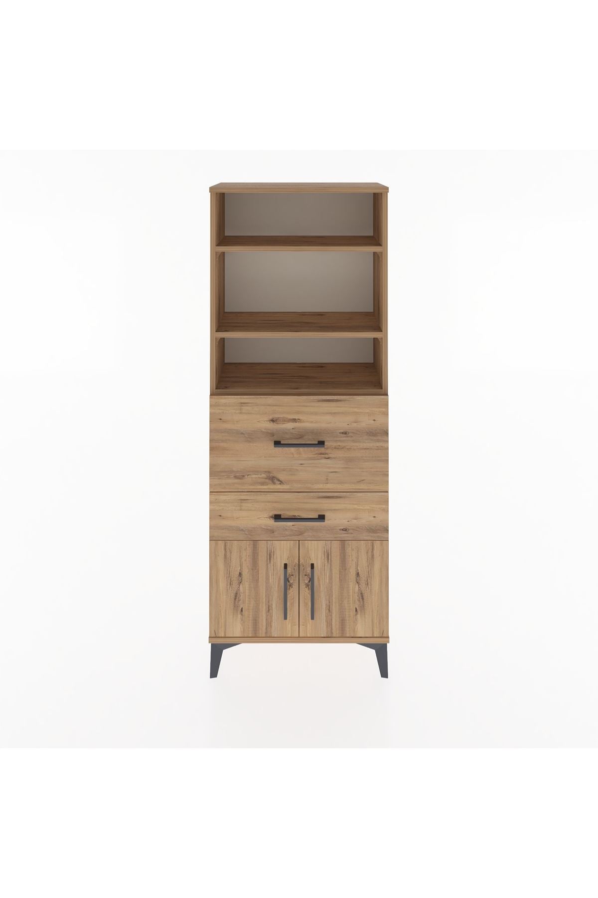 Arges Dolap 3 Raflı 2 Çekmeceli 2 Kapaklı 60x30x163 Çam-Çam